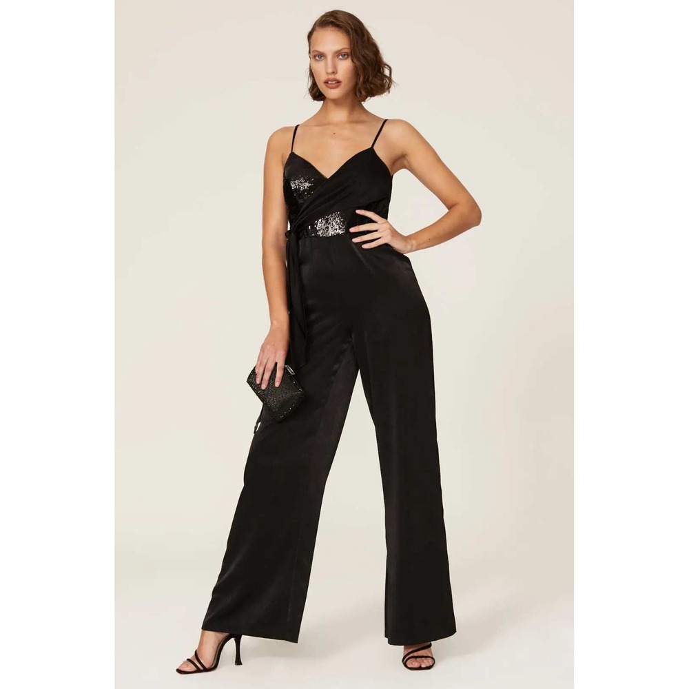 Aidan Mattox Black Sequin Bodice Wide Leg Jumpsuit Evening Formal Size 16